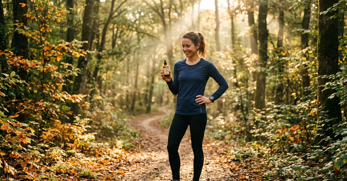Sportif en forêt avec CBD pour la récupération et performance