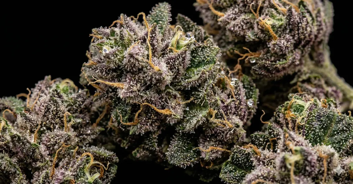 Macro-photo de fleurs CBD avec trichomes cristallins visibles