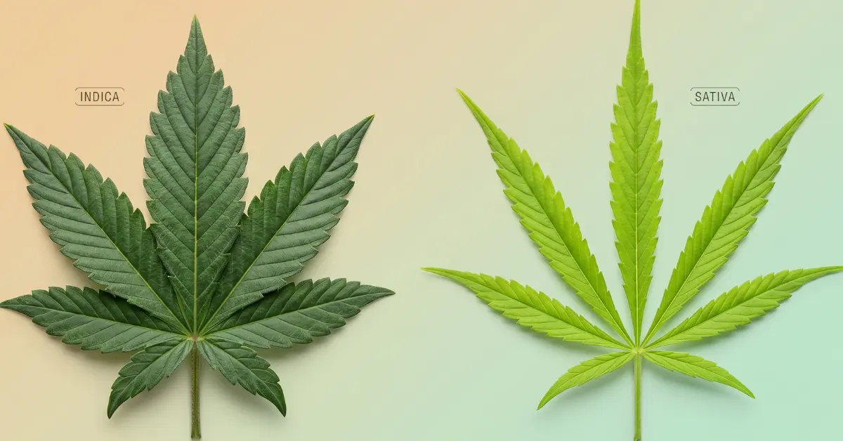 Feuilles indica large et sativa fine côte à côte