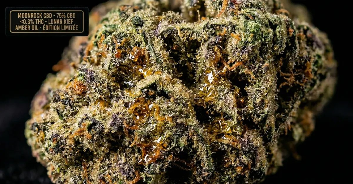 Moonrock CBD en gros plan avec son aspect lunaire spectaculaire