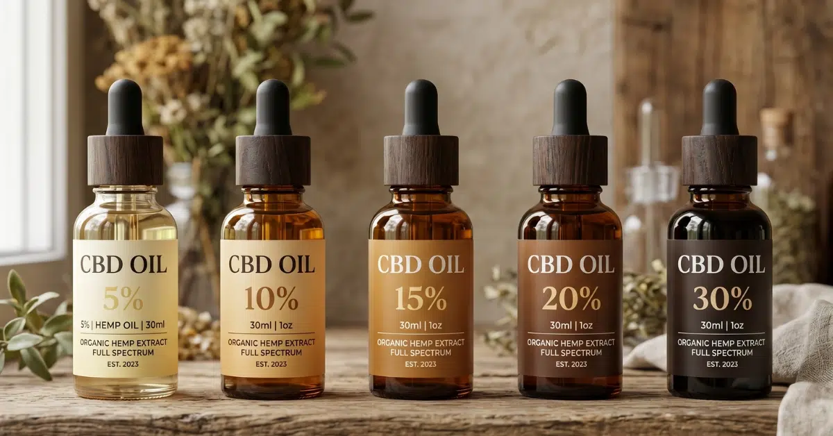 Échelle des taux de CBD de 5% à 30% en flacons